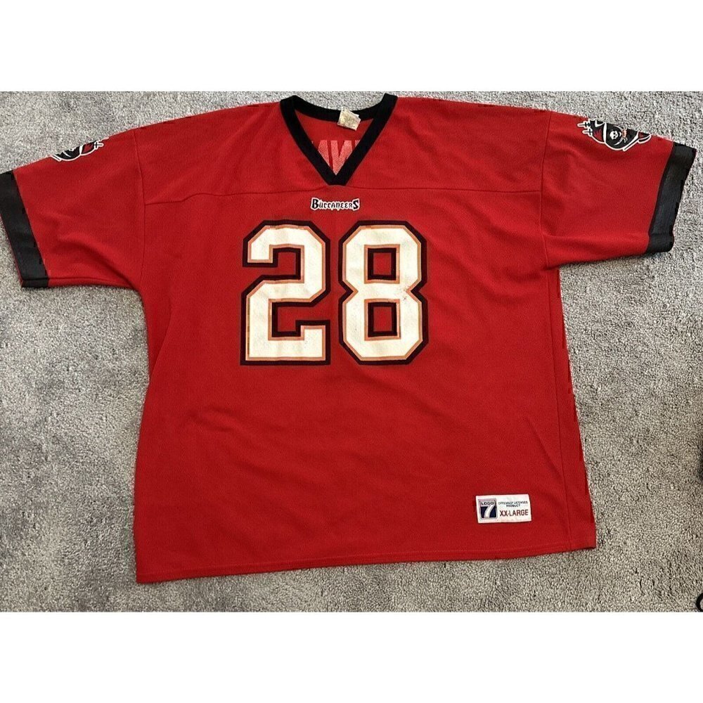 Logo 7 Mens Jersey TShirt Top NFL Buccaneers Dunn 28 Red/Blk Sz XXL Vintage